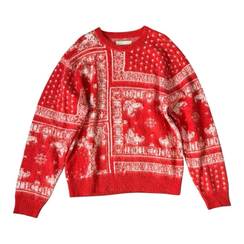 Highsnobiety Bandana Alpaca Sweater White Red Size Medium Soft Wool Blend